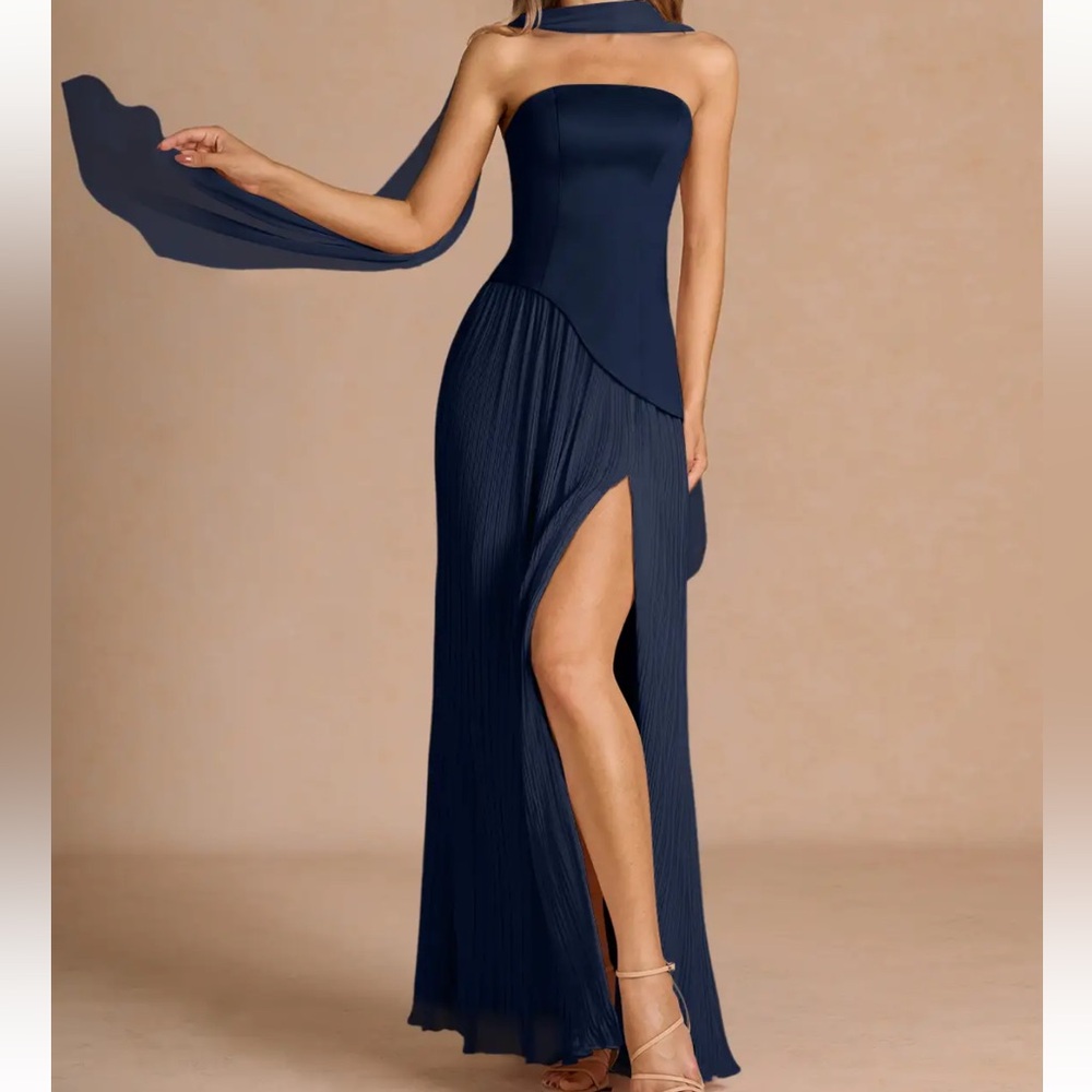 NWT azazie navy maxi dress with scarf